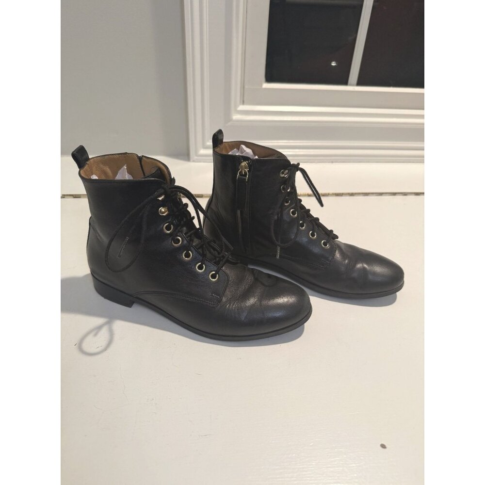 Sezane Black Leather Ankle lace up Combat Boots Size EU 38 US 7 $250 [jb]